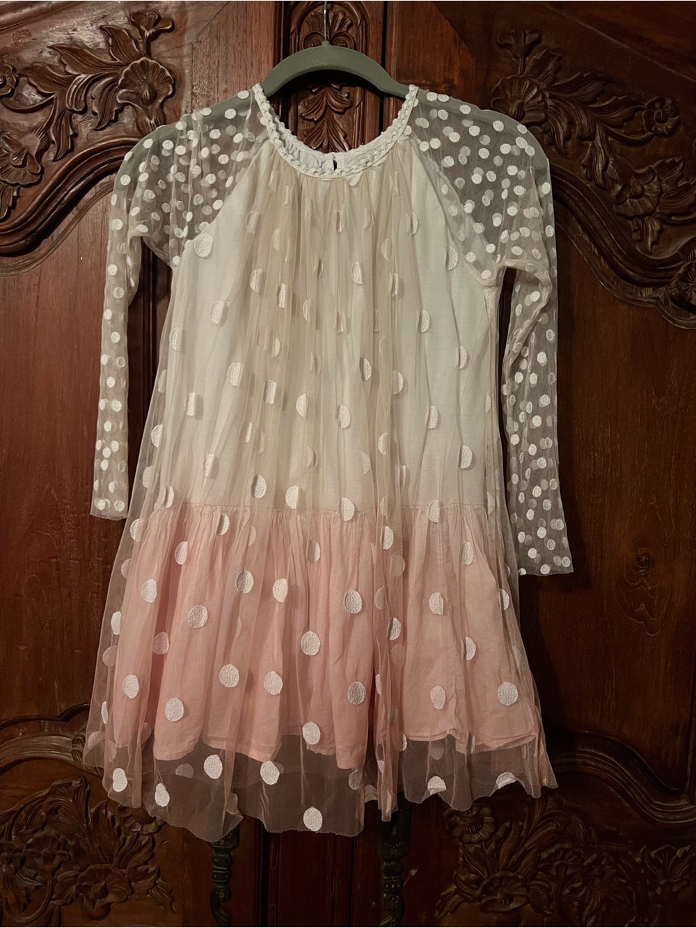Stella McCartney Kids Cream and Pink Polka Dot Tulle Dress 10 years